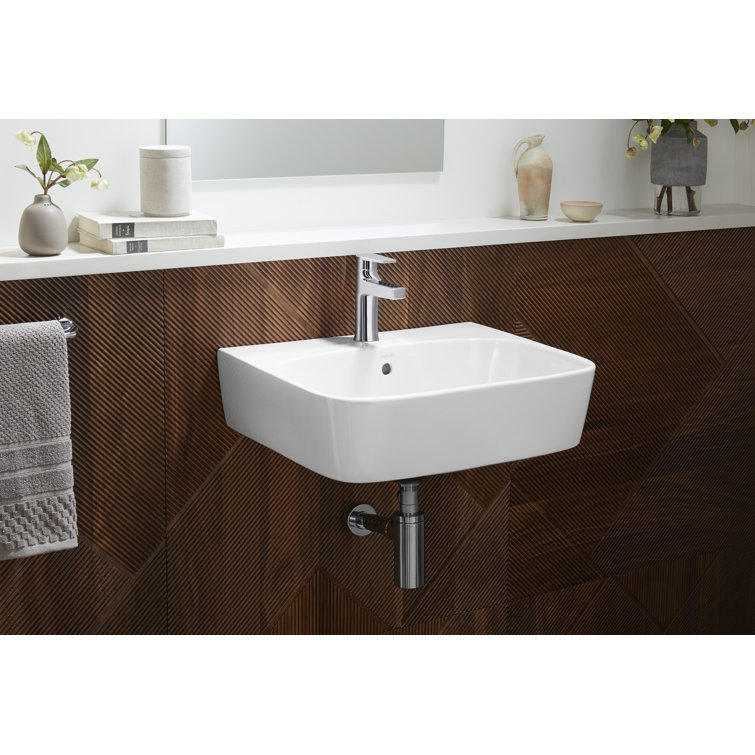 White Ceramic Modern Wall-Mount Bathroom Sink