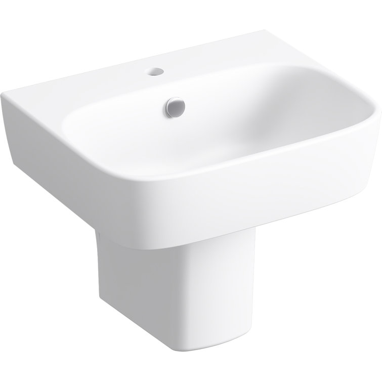 White Ceramic Rectangular Wall-Mount Bathroom Sink