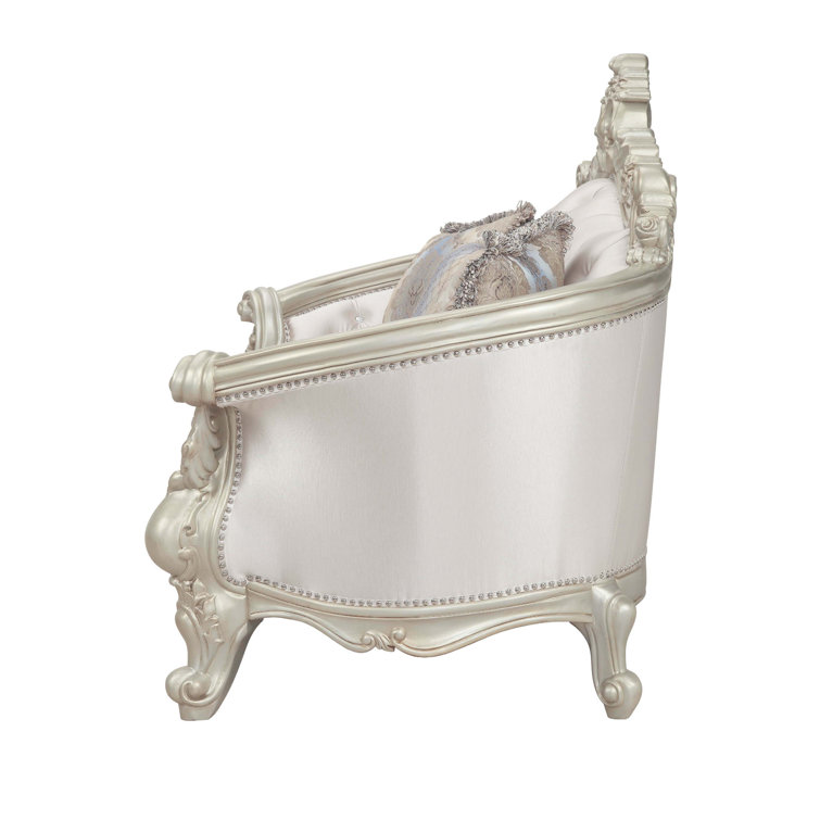 Elegant Floral Tufted Fabric Loveseat with Rolled Arms and Nailhead Accents