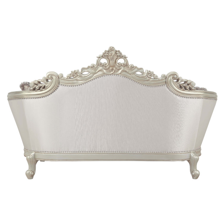 Elegant Floral Tufted Fabric Loveseat with Rolled Arms and Nailhead Accents