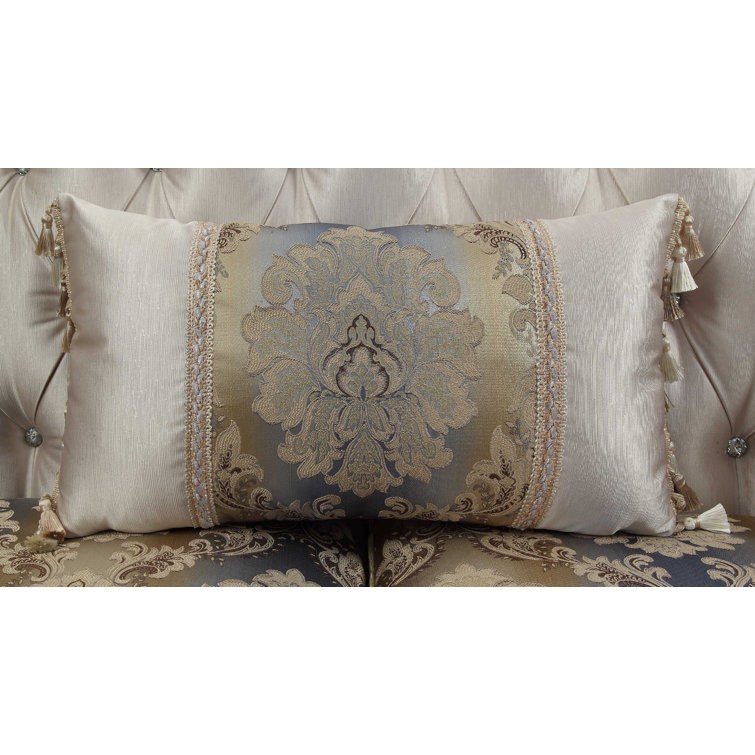 Elegant Antique White Floral Tufted Sofa with Nailhead Trim