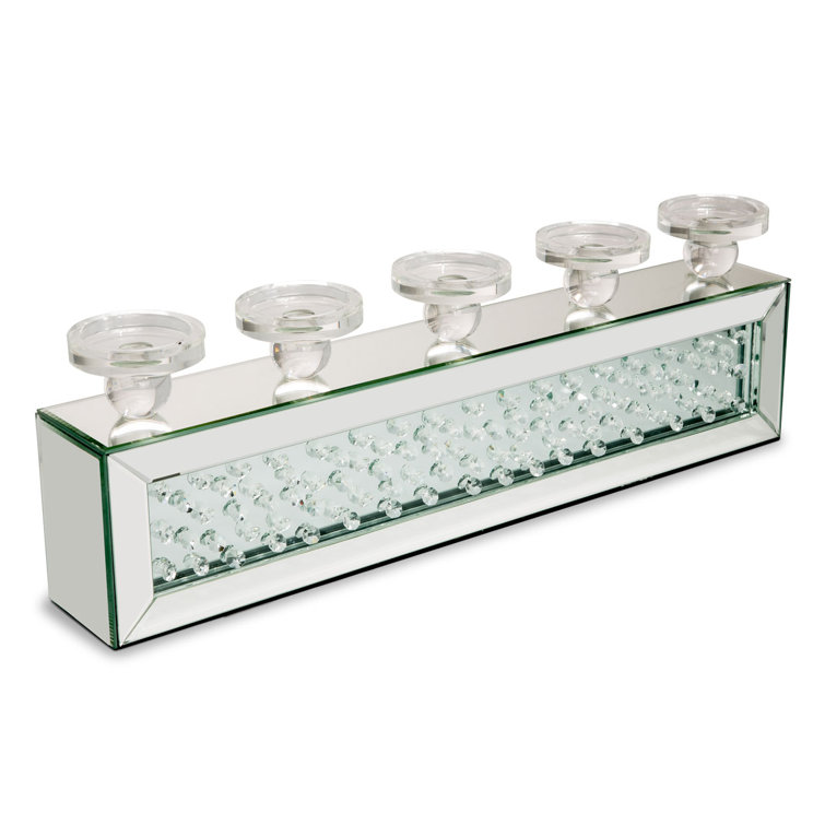 Montreal Elegance 8.75'' Glass Tabletop Candelabra with Crystal Accents