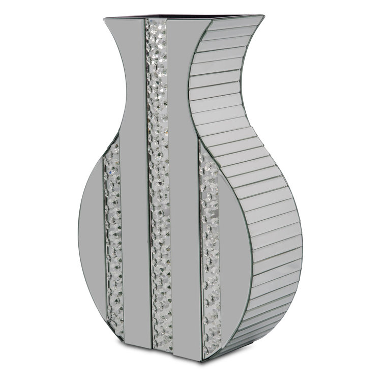 Silver Mirrored Crystal Accent Table Vase