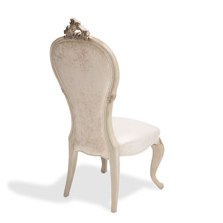 Champagne Velvet Upholstered Side Chair with Carved Wood Legs