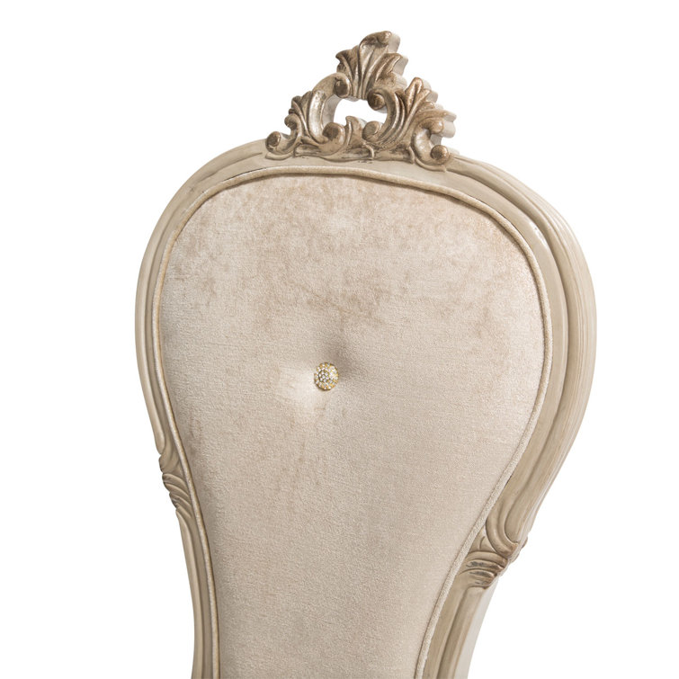 Champagne Velvet Upholstered Side Chair with Carved Wood Legs