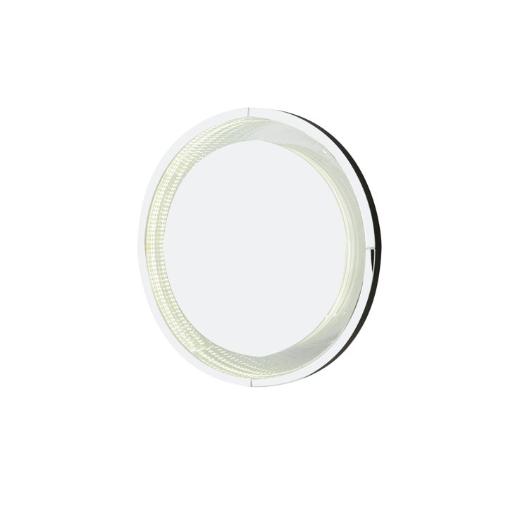 Elegant 39.5'' Round Wood and Silver Wall Mounted LED Mirror