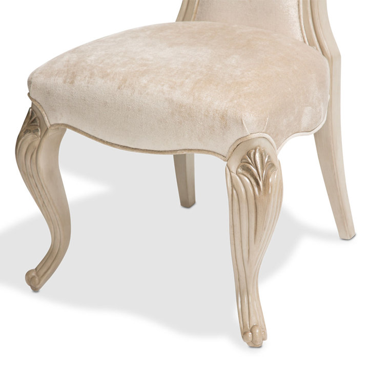 Champagne Velvet Upholstered Side Chair with Carved Wood Legs