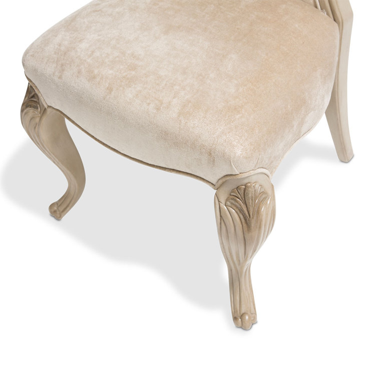 Champagne Velvet Upholstered Side Chair with Carved Wood Legs
