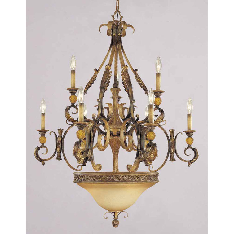 Heirloom Umber 12-Light Tiered Metal Chandelier with Frosted Glass
