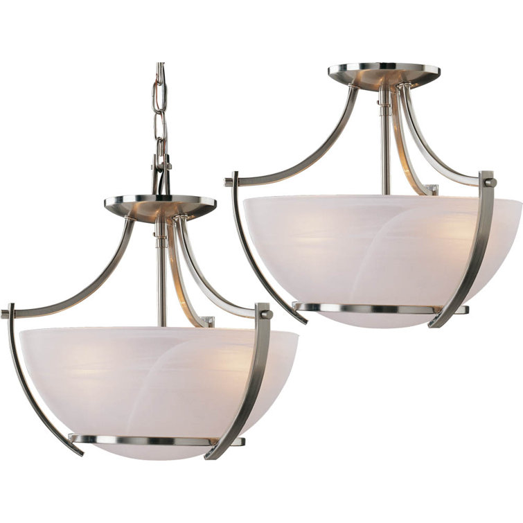 Brushed Nickel Alabaster Glass Semi-Flush Mount Light