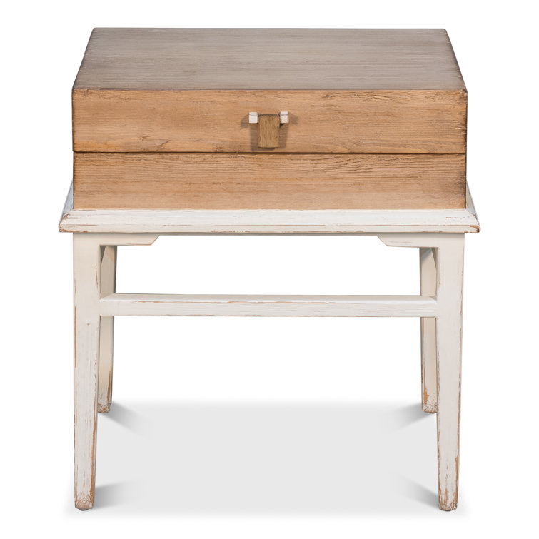 Traditional Gray Wood and Metal End Table with Storage