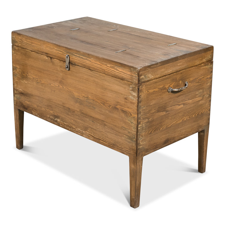 Brown Pine Rectangular Trunk End Table with Storage