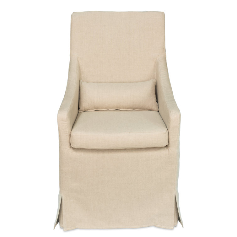 Transitional Beige Skirted Arm Chair with Matching Kidney Pillow