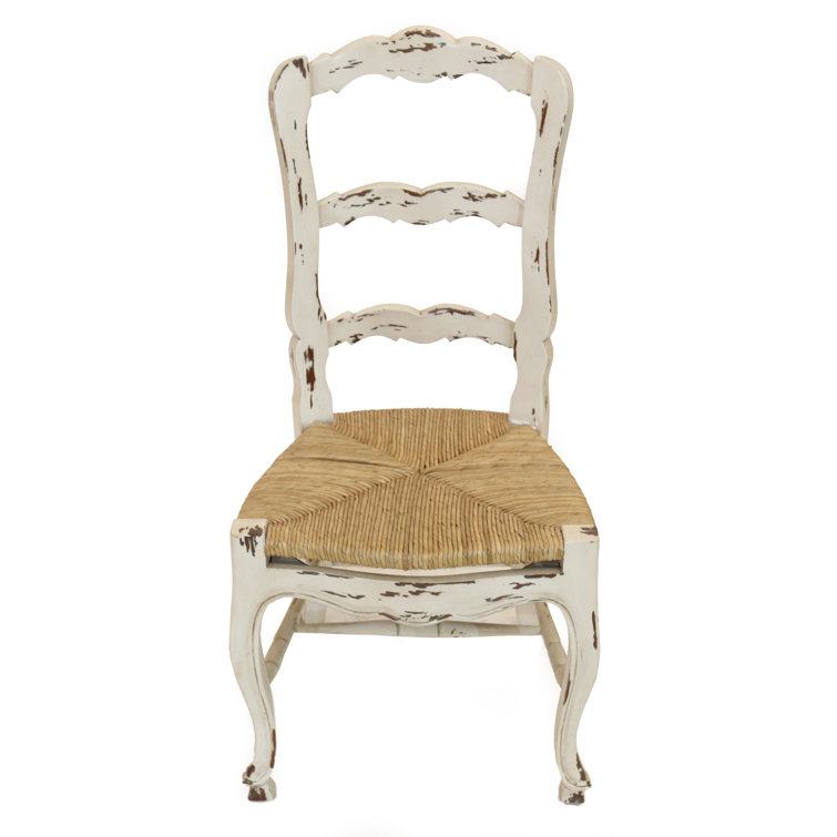 Distressed White Ladderback Side Chairs with Cane Seats, Set of 2
