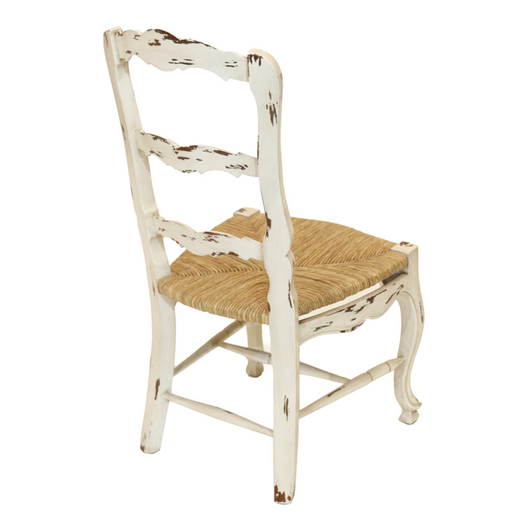 Distressed White Ladderback Side Chairs with Cane Seats, Set of 2