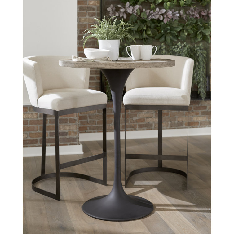 Transitional Beige Linen and Black Metal Counter Stool