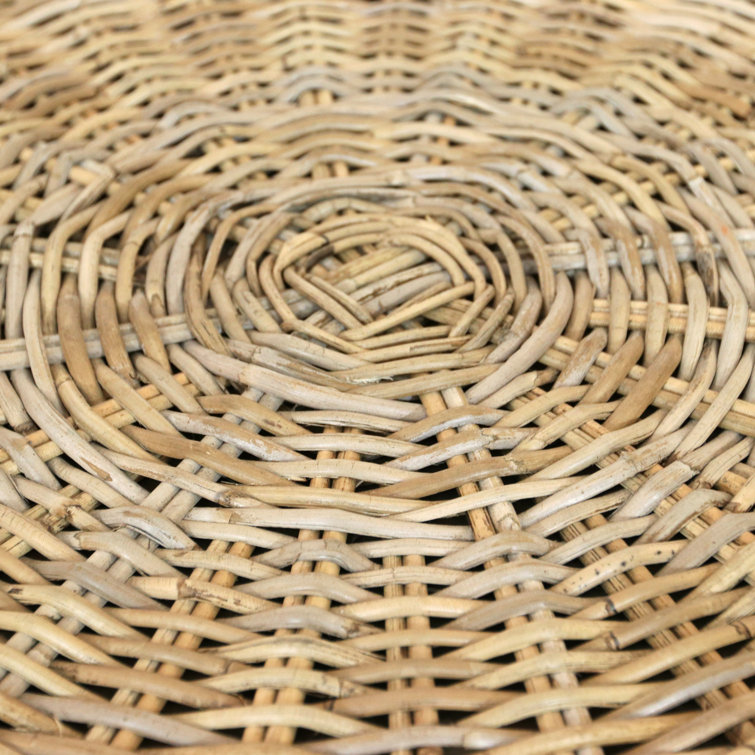 Kubu Round Woven Rattan Ottoman with Dark Brown Legs