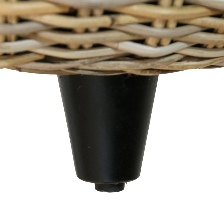 Kubu Round Woven Rattan Ottoman with Dark Brown Legs