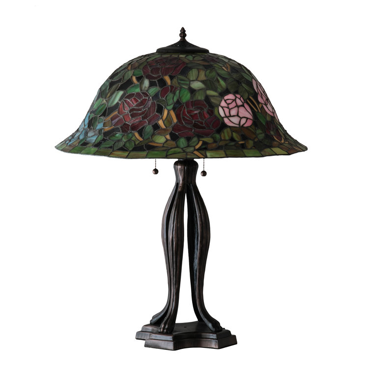Romantic Rosebush 30" Stained Glass Table Lamp in Mahogany Bronze