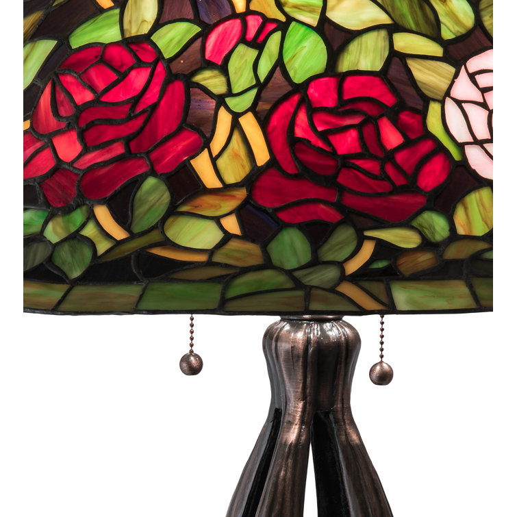 Romantic Rosebush 30" Stained Glass Table Lamp in Mahogany Bronze