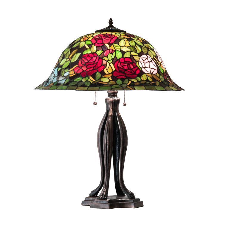 Romantic Rosebush 30" Stained Glass Table Lamp in Mahogany Bronze