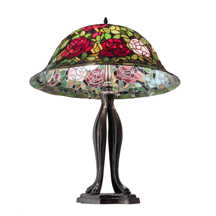 Romantic Rosebush 30" Stained Glass Table Lamp in Mahogany Bronze