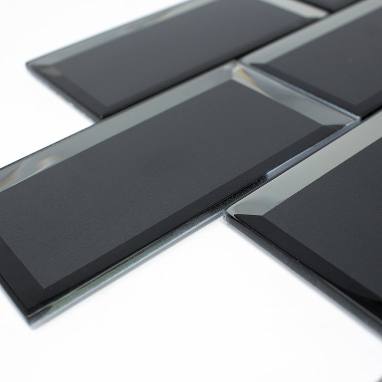 Black Glass Mosaic Sheet with Micro-Beveled Edges
