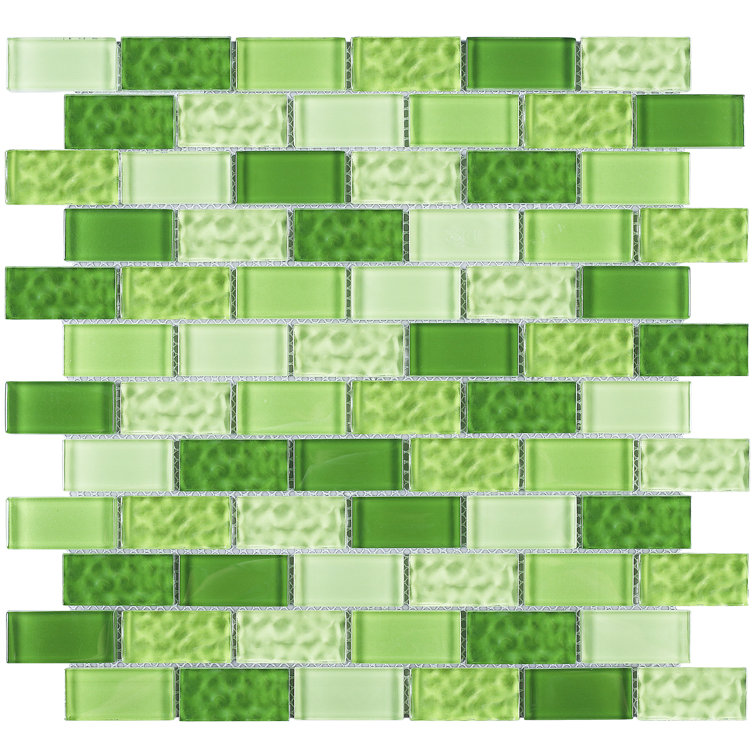 Green Glass Brick Mosaic Wall Tile Sheet