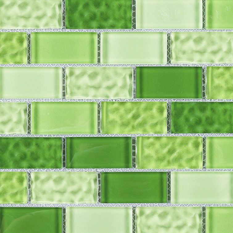 Green Glass Brick Mosaic Wall Tile Sheet