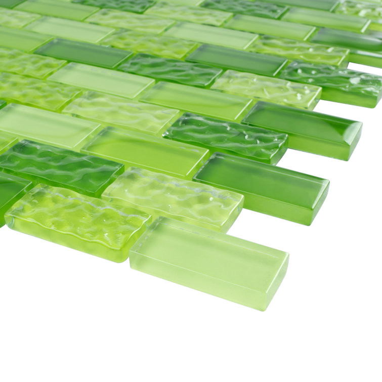 Green Glass Brick Mosaic Wall Tile Sheet