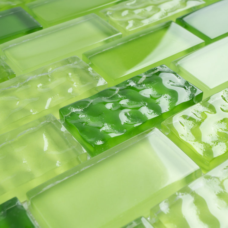 Green Glass Brick Mosaic Wall Tile Sheet