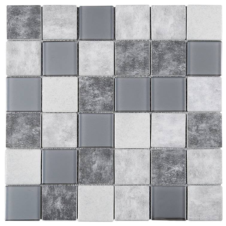 Gray and Beige Recycled Glass Mosaic Wall Tile