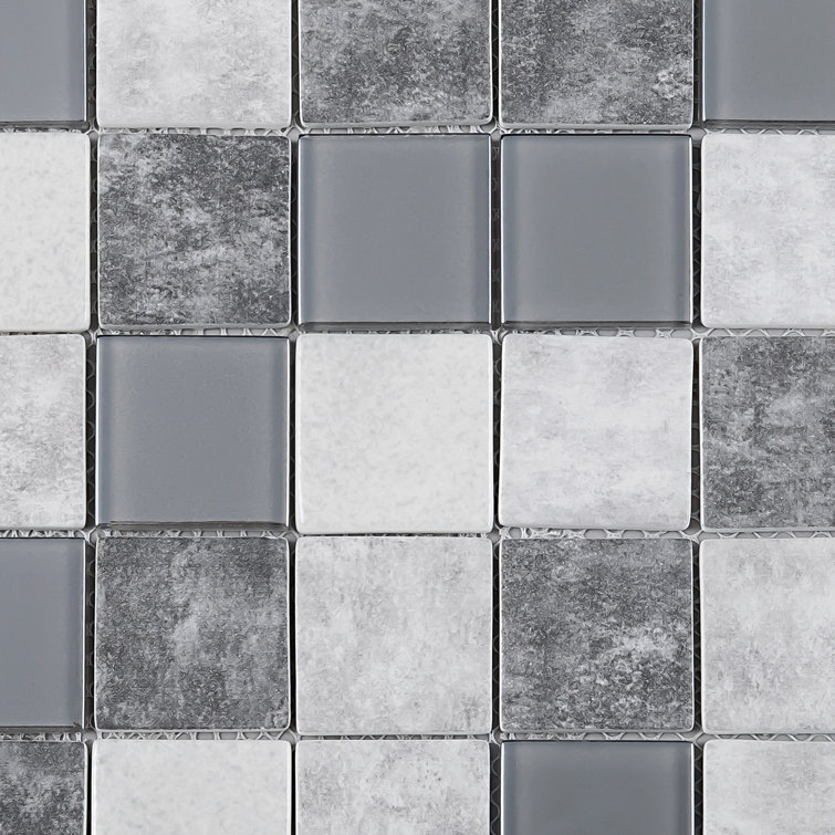 Gray and Beige Recycled Glass Mosaic Wall Tile