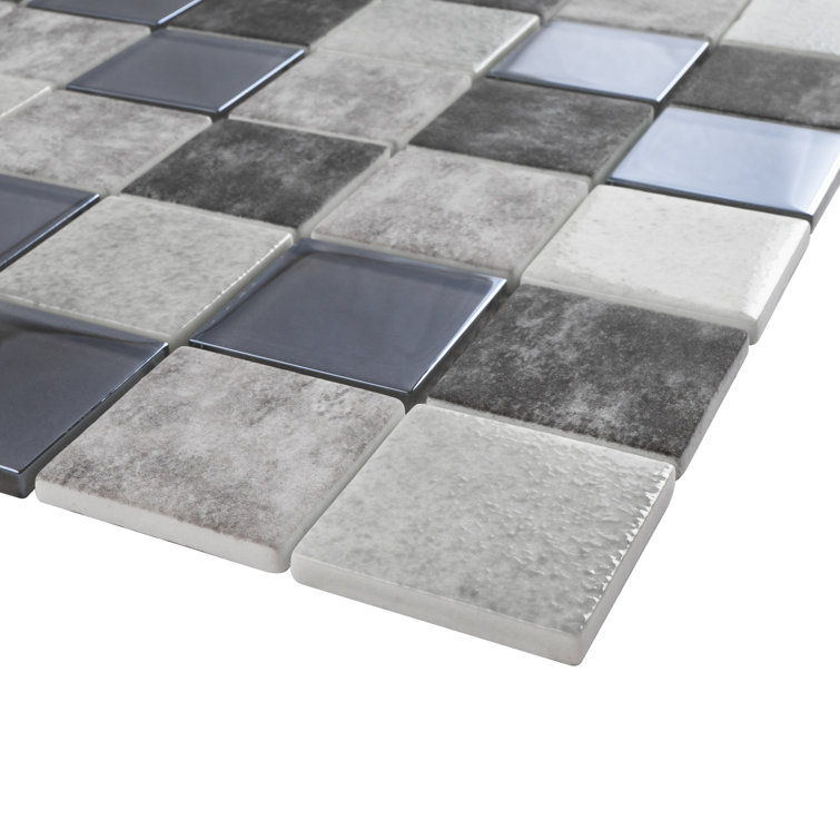 Gray and Beige Recycled Glass Mosaic Wall Tile