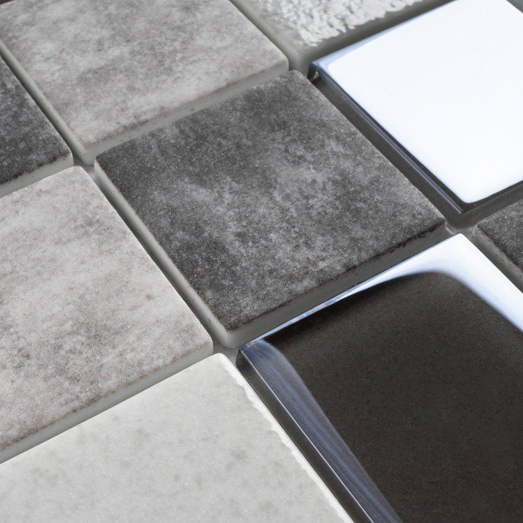 Gray and Beige Recycled Glass Mosaic Wall Tile