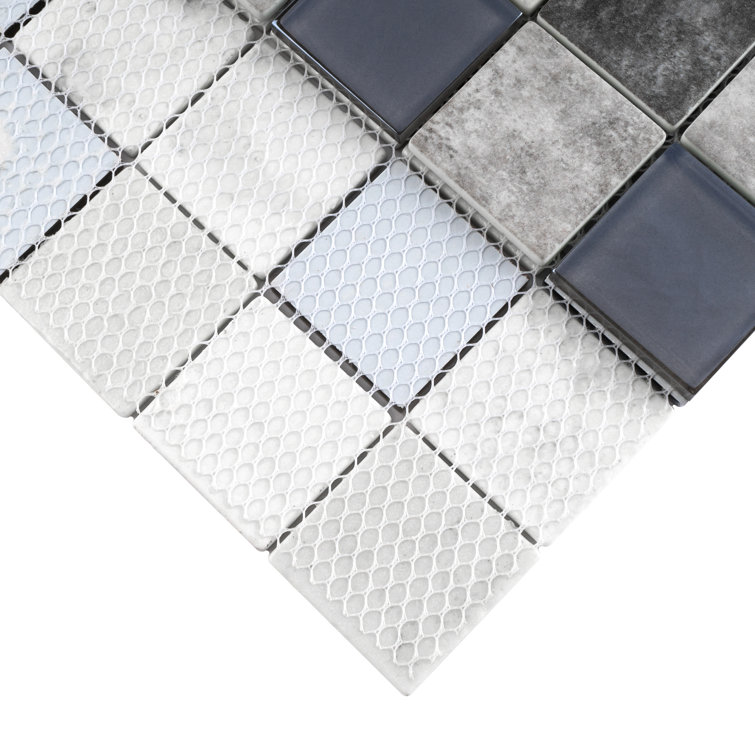 Gray and Beige Recycled Glass Mosaic Wall Tile