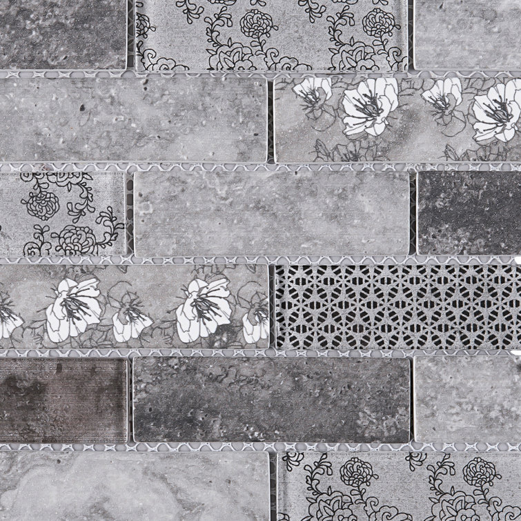 Gray Recycled Glass Brick Mosaic Wall Tile Sheet