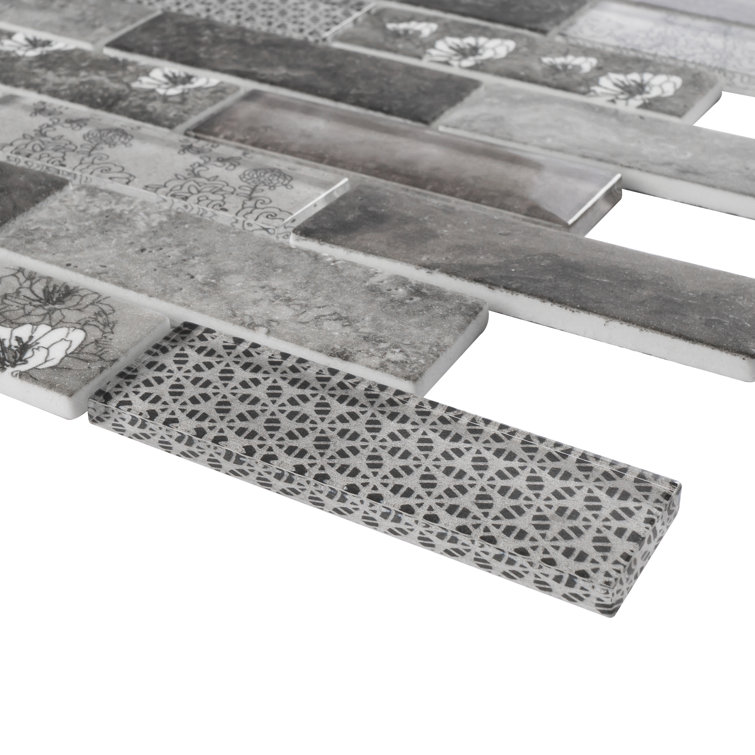 Gray Recycled Glass Brick Mosaic Wall Tile Sheet