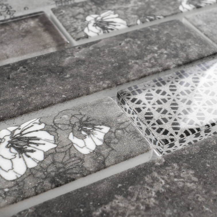 Gray Recycled Glass Brick Mosaic Wall Tile Sheet