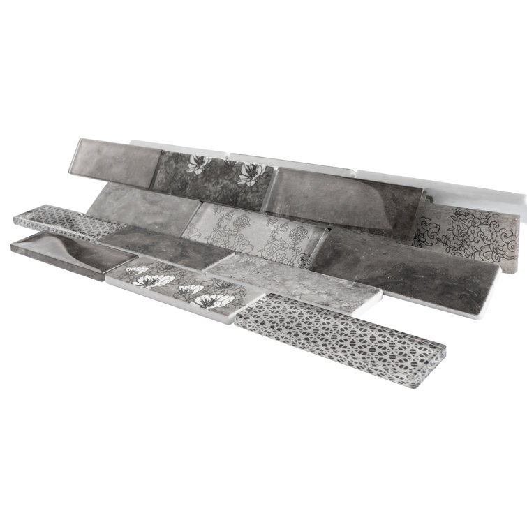Gray Recycled Glass Brick Mosaic Wall Tile Sheet