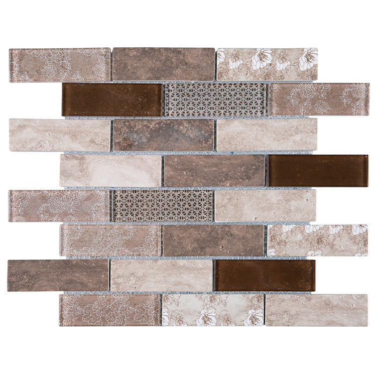 Beige and Brown Recycled Glass Brick Mosaic Wall Tile