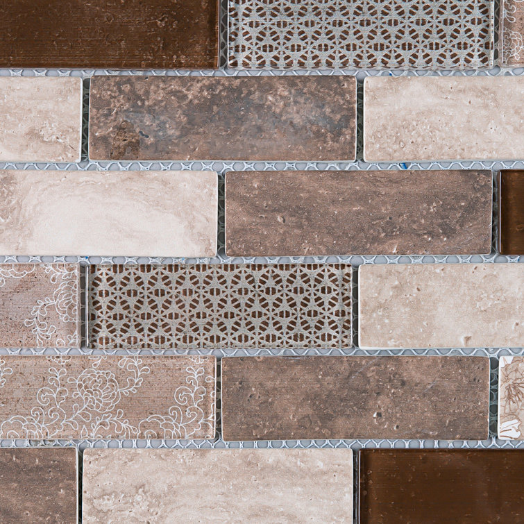 Beige and Brown Recycled Glass Brick Mosaic Wall Tile
