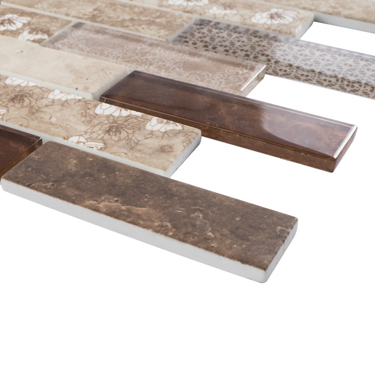 Beige and Brown Recycled Glass Brick Mosaic Wall Tile