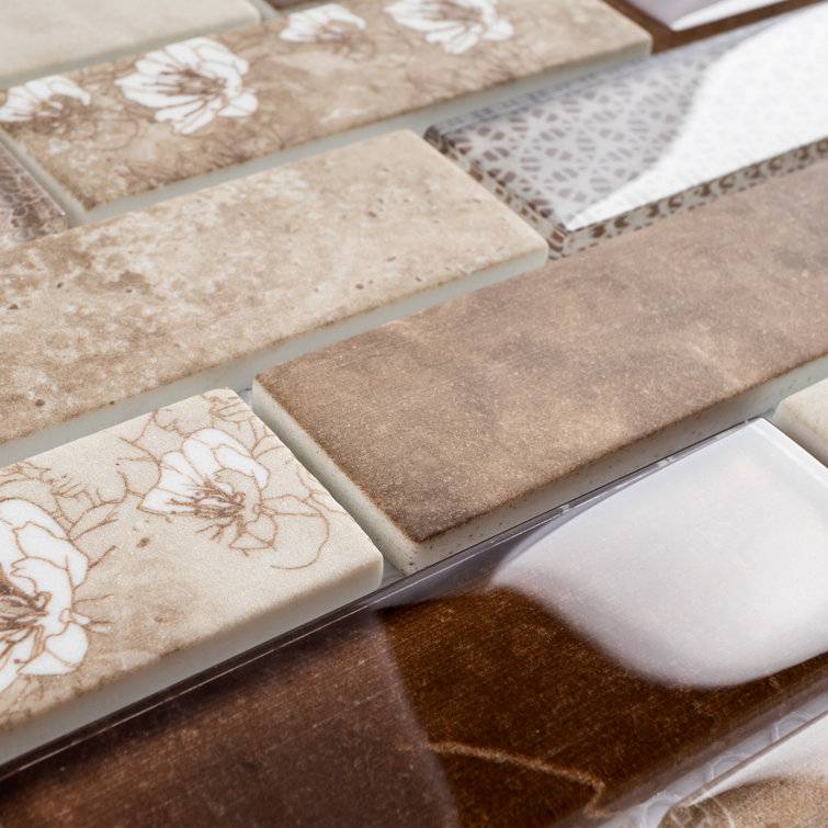 Beige and Brown Recycled Glass Brick Mosaic Wall Tile