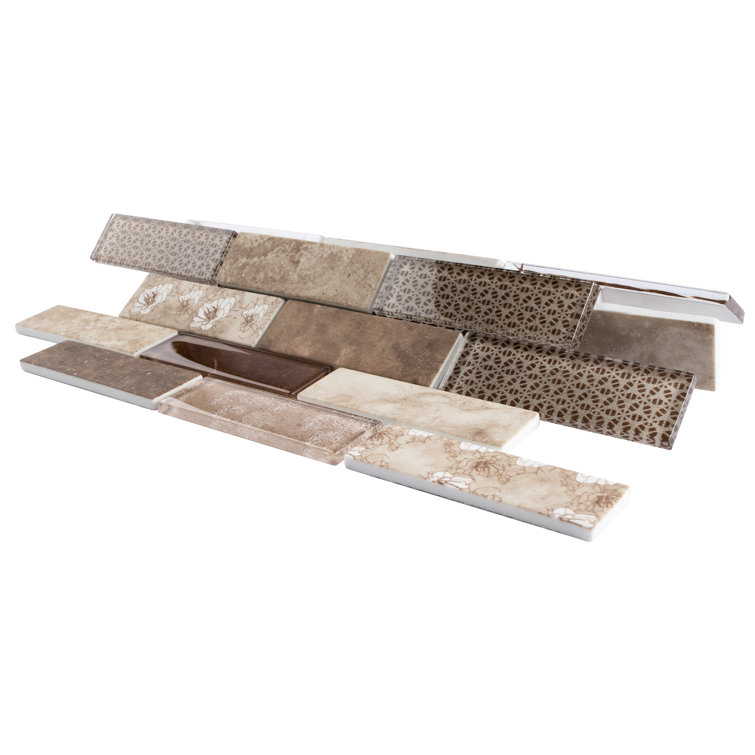 Beige and Brown Recycled Glass Brick Mosaic Wall Tile