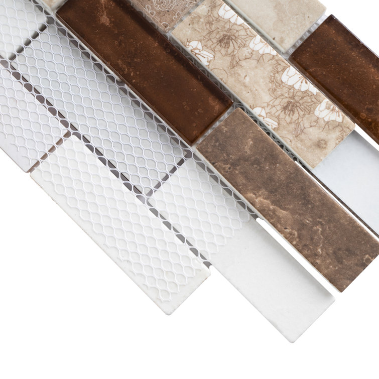 Beige and Brown Recycled Glass Brick Mosaic Wall Tile