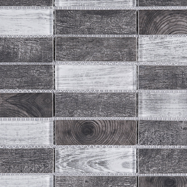 Gray and Black Recycled Glass Mosaic Wall Tile Sheet