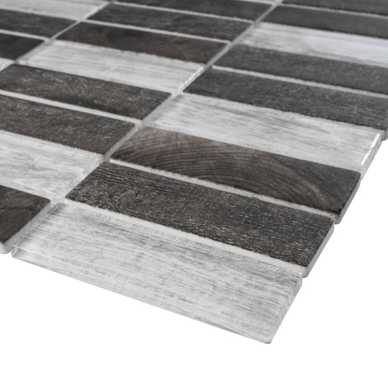 Gray and Black Recycled Glass Mosaic Wall Tile Sheet