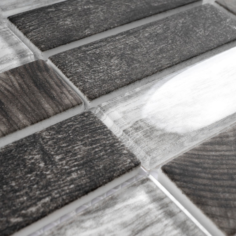 Gray and Black Recycled Glass Mosaic Wall Tile Sheet