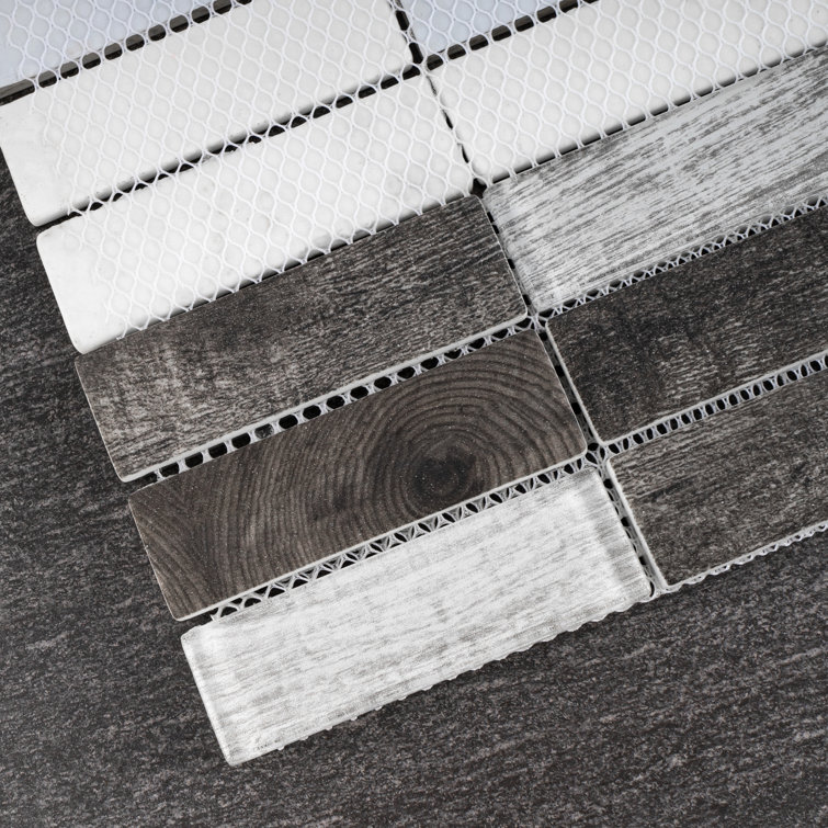 Gray and Black Recycled Glass Mosaic Wall Tile Sheet